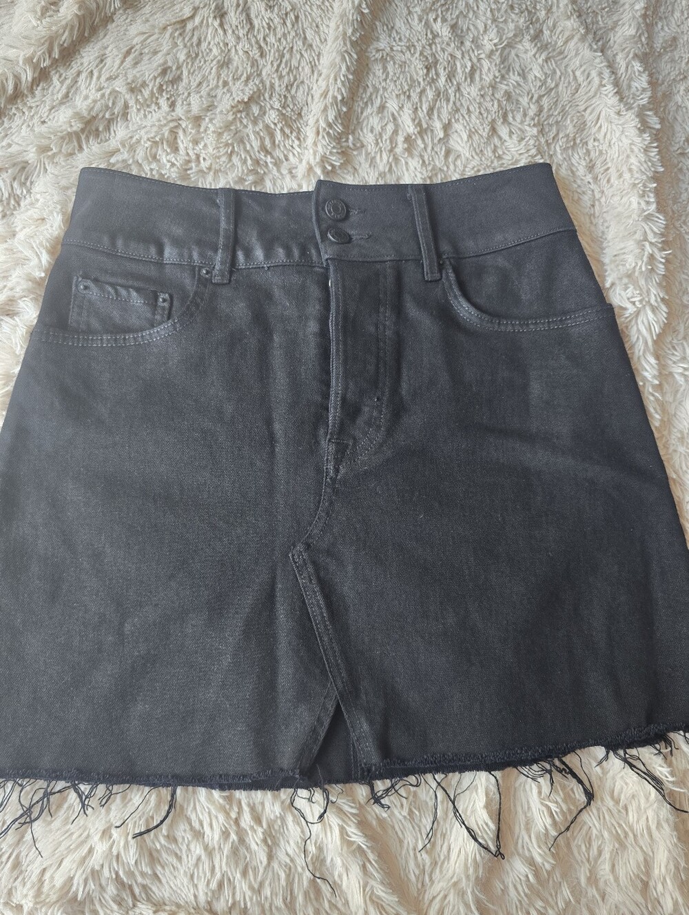 Grlfrnd Evie Black cut Off Denim Mini Skirt
